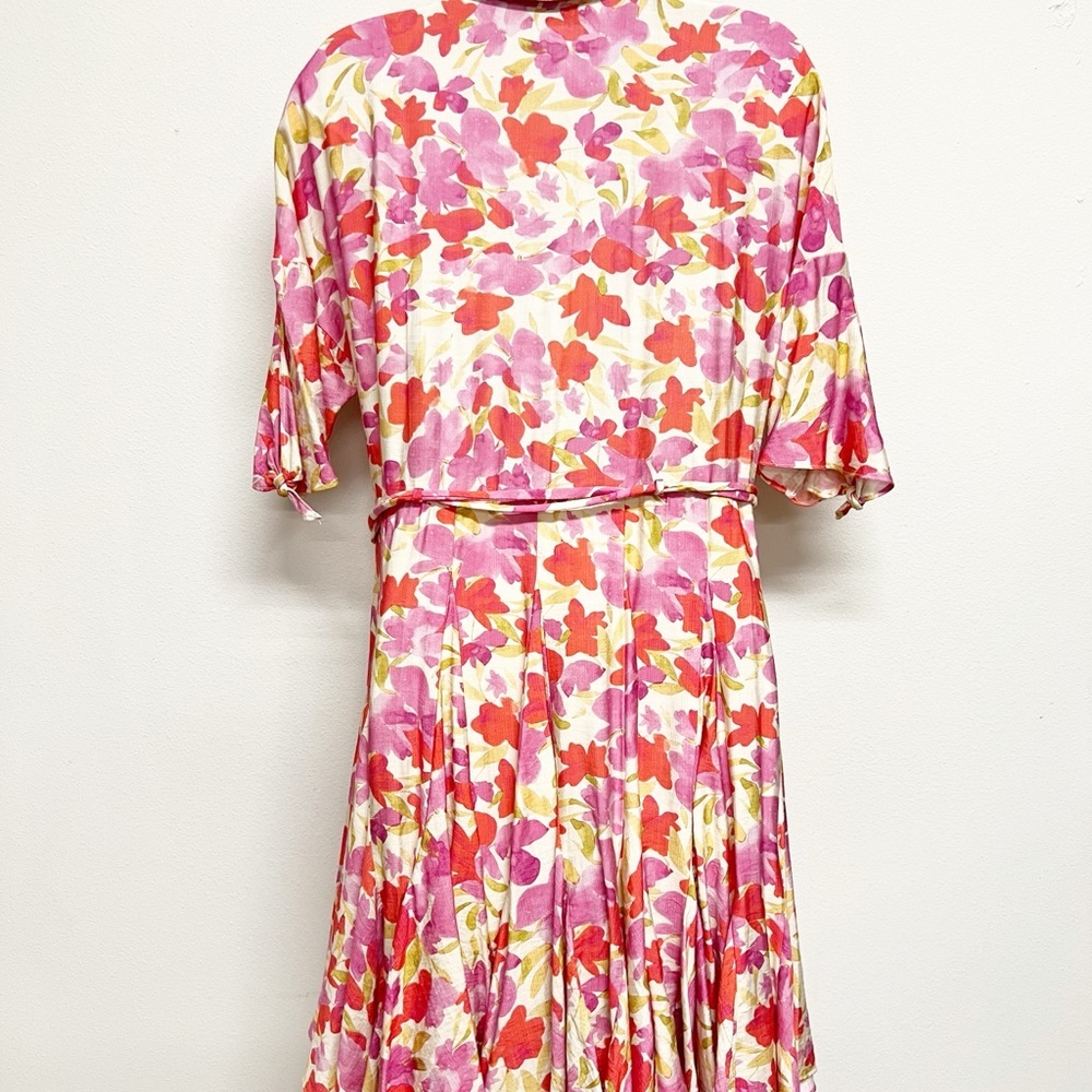Taylor Womens Floral Pink Tie Up Elbow Sleeve Fit & Flare Belted Dress Size 6 - Picture 7 of 10